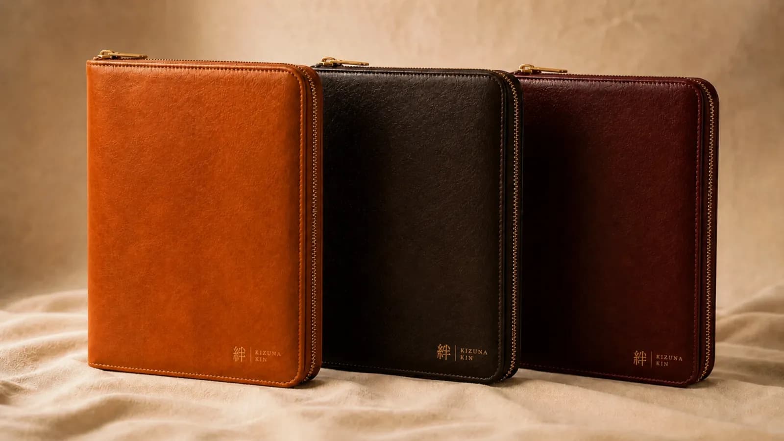 The Kizuna Kin collection in Cognac, Onyx, and Oxblood