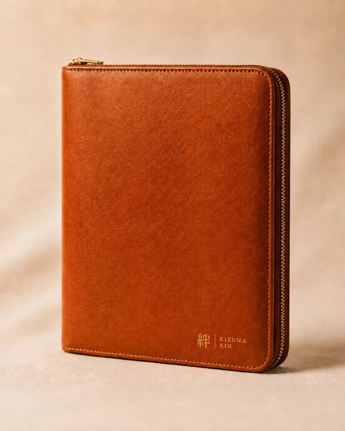 Cognac Kizuna Kin binder with a gold 絆 corner mark